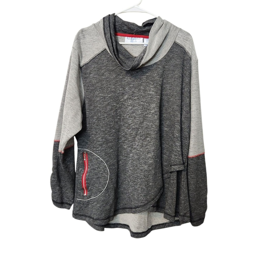 Bleu Bayou Sweatshirt Cowl Neck‎ Tunic Top Asymmetrical Red Gray Women's XL